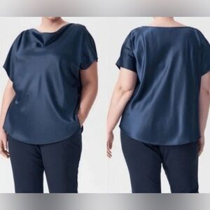 NWT Universal Standard Viva Boatneck Satin Top. Size M. Navy Blue